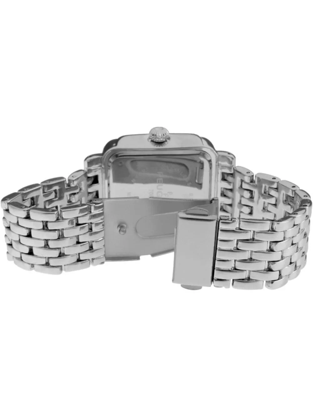 Women's Silver Analog Rectangle Crystal Decorated Bezel Numerals Bracelet Watch
